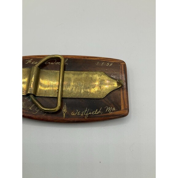 VTG Handmade Lockheed P-38 Lightning Wooden Belt Buckle 80s WWII Military Signed - Picture 4 of 5